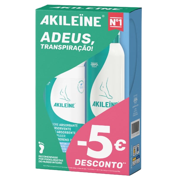 Akileine Pó Absorvente Antitranspirante 75g + Spray Desodorizante Sapatos (-5€)