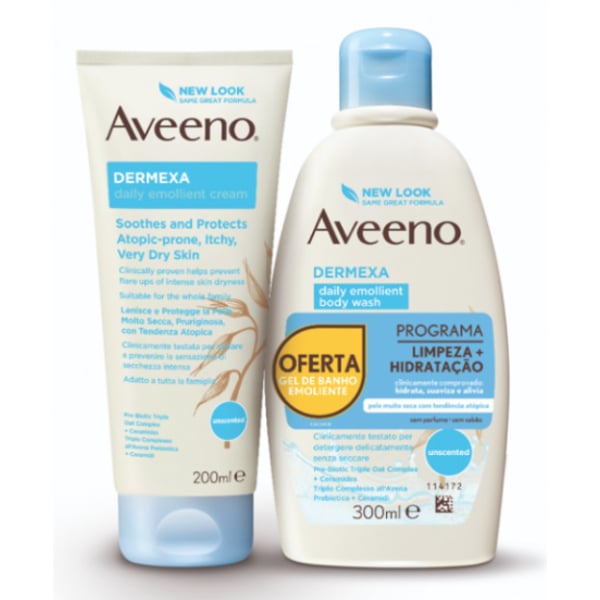 Aveeno Dermexa Emollient Cream 200ml + Bath Gel 300ml Gift