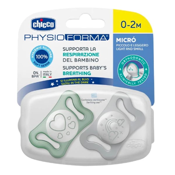 Chicco PhysioForma Micro Luminous Pacifier 0-2M X2