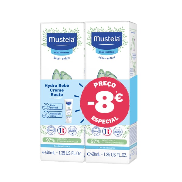 Mustela Pele Normal Hydra Bebé Creme Rosto 40 ml (Duo - Preço Especial*)